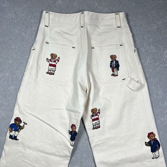 VTG IMPRSSVE Jeans Women’s Size 26 Beige CUSTOM Polo Bear Patches Straight Fit - Picture 8 of 12